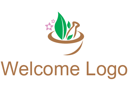 leaves flowers in pestle mortar healthcare logo