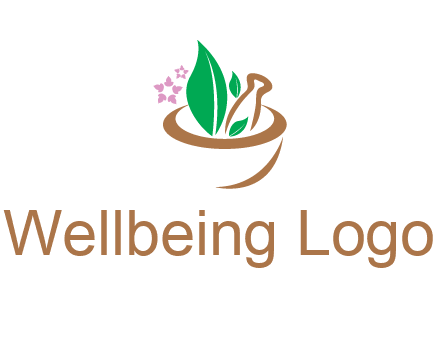 leaves flowers in pestle mortar healthcare logo