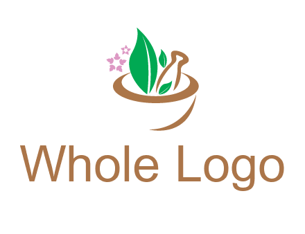 leaves flowers in pestle mortar healthcare logo