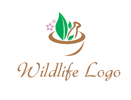 leaves flowers in pestle mortar healthcare logo