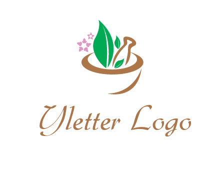 leaves flowers in pestle mortar healthcare logo