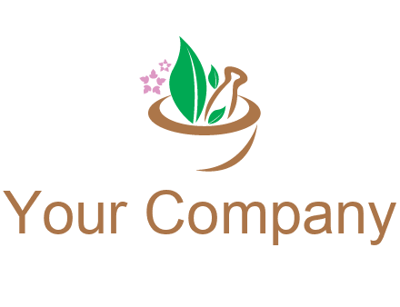 leaves flowers in pestle mortar healthcare logo