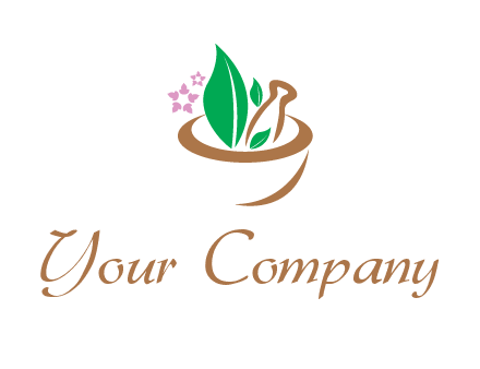 leaves flowers in pestle mortar healthcare logo