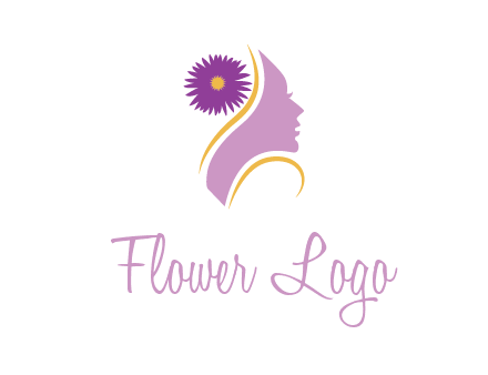 flower on hair of woman silhouette beauty logo icon