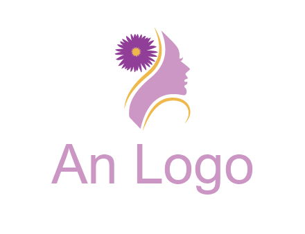 flower on hair of woman silhouette beauty logo icon