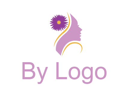 flower on hair of woman silhouette beauty logo icon