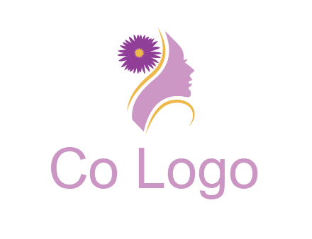 flower on hair of woman silhouette beauty logo icon