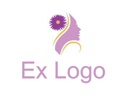 flower on hair of woman silhouette beauty logo icon