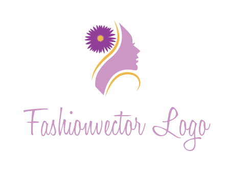 flower on hair of woman silhouette beauty logo icon