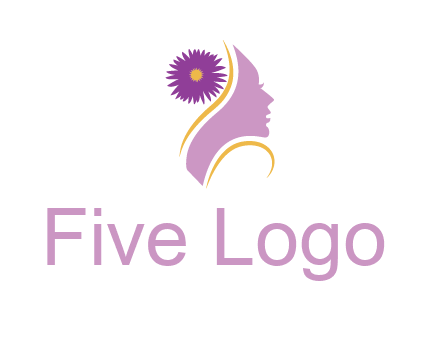 flower on hair of woman silhouette beauty logo icon