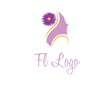 flower on hair of woman silhouette beauty logo icon