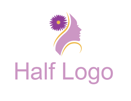 flower on hair of woman silhouette beauty logo icon