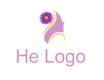 flower on hair of woman silhouette beauty logo icon