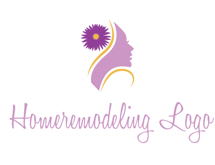 flower on hair of woman silhouette beauty logo icon