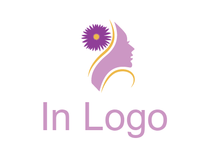 flower on hair of woman silhouette beauty logo icon