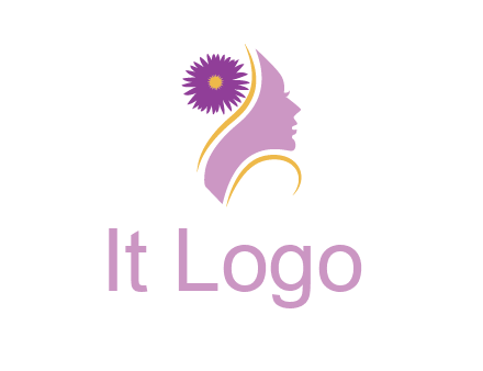 flower on hair of woman silhouette beauty logo icon