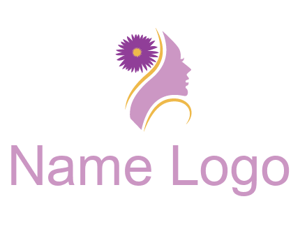 flower on hair of woman silhouette beauty logo icon