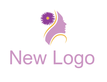 flower on hair of woman silhouette beauty logo icon