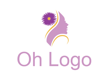 flower on hair of woman silhouette beauty logo icon