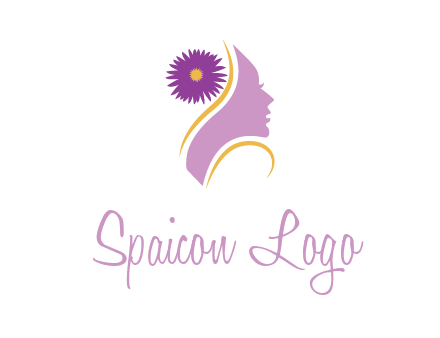 flower on hair of woman silhouette beauty logo icon