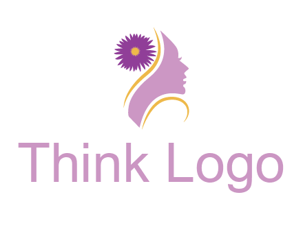 flower on hair of woman silhouette beauty logo icon
