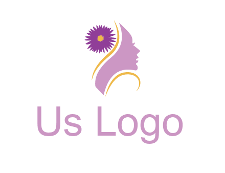 flower on hair of woman silhouette beauty logo icon