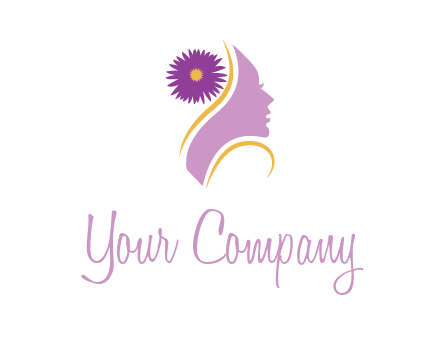 flower on hair of woman silhouette beauty logo icon