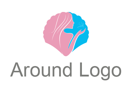 woman side profile and hand beauty logo icon