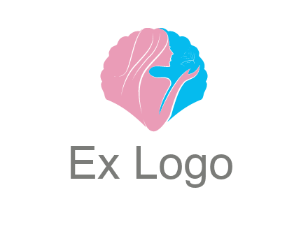 woman side profile and hand beauty logo icon