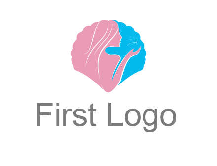 woman side profile and hand beauty logo icon