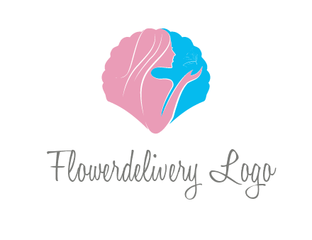 woman side profile and hand beauty logo icon