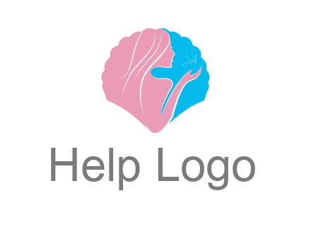 woman side profile and hand beauty logo icon