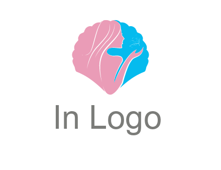woman side profile and hand beauty logo icon