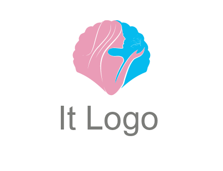 woman side profile and hand beauty logo icon