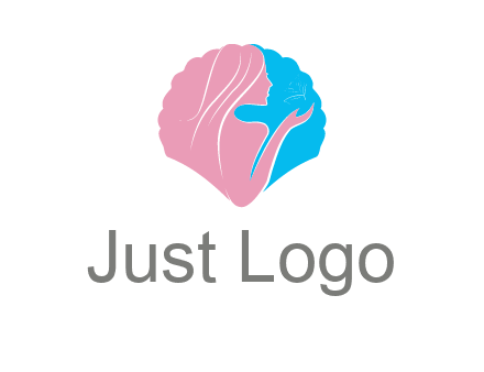 woman side profile and hand beauty logo icon