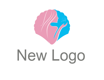 woman side profile and hand beauty logo icon