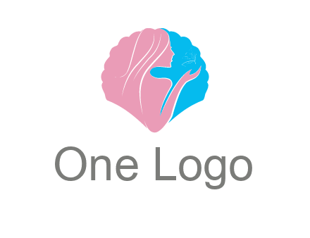 woman side profile and hand beauty logo icon
