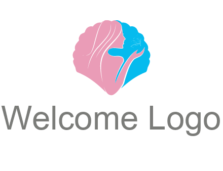 woman side profile and hand beauty logo icon