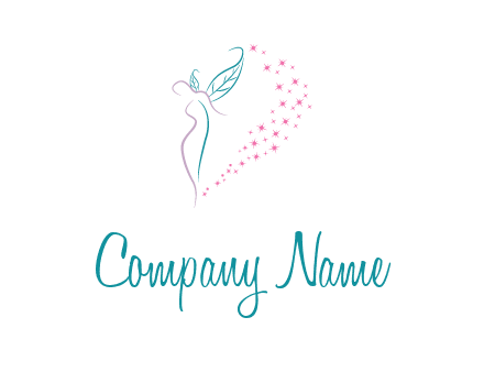 swoosh woman silhouette with leaf wings and stars beauty logo