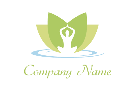 sitting person in yoga pose and lotus flower fitness logo