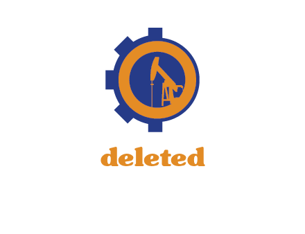 drilling rig machine in circle and gear construction logo