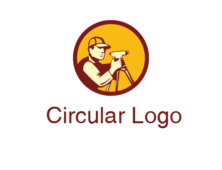 man surveyor holding theodolite in colored circle engineering logo
