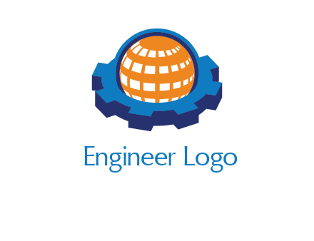 globe in center of gear engineering logo