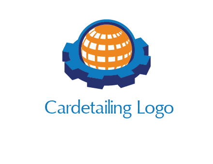 globe in center of gear engineering logo