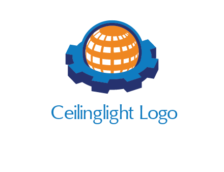 globe in center of gear engineering logo