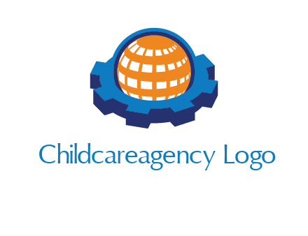 globe in center of gear engineering logo