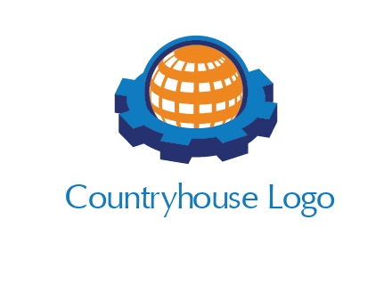 globe in center of gear engineering logo