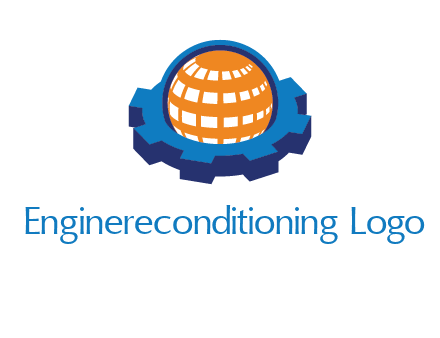 globe in center of gear engineering logo