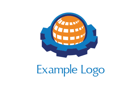globe in center of gear engineering logo
