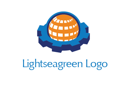 globe in center of gear engineering logo